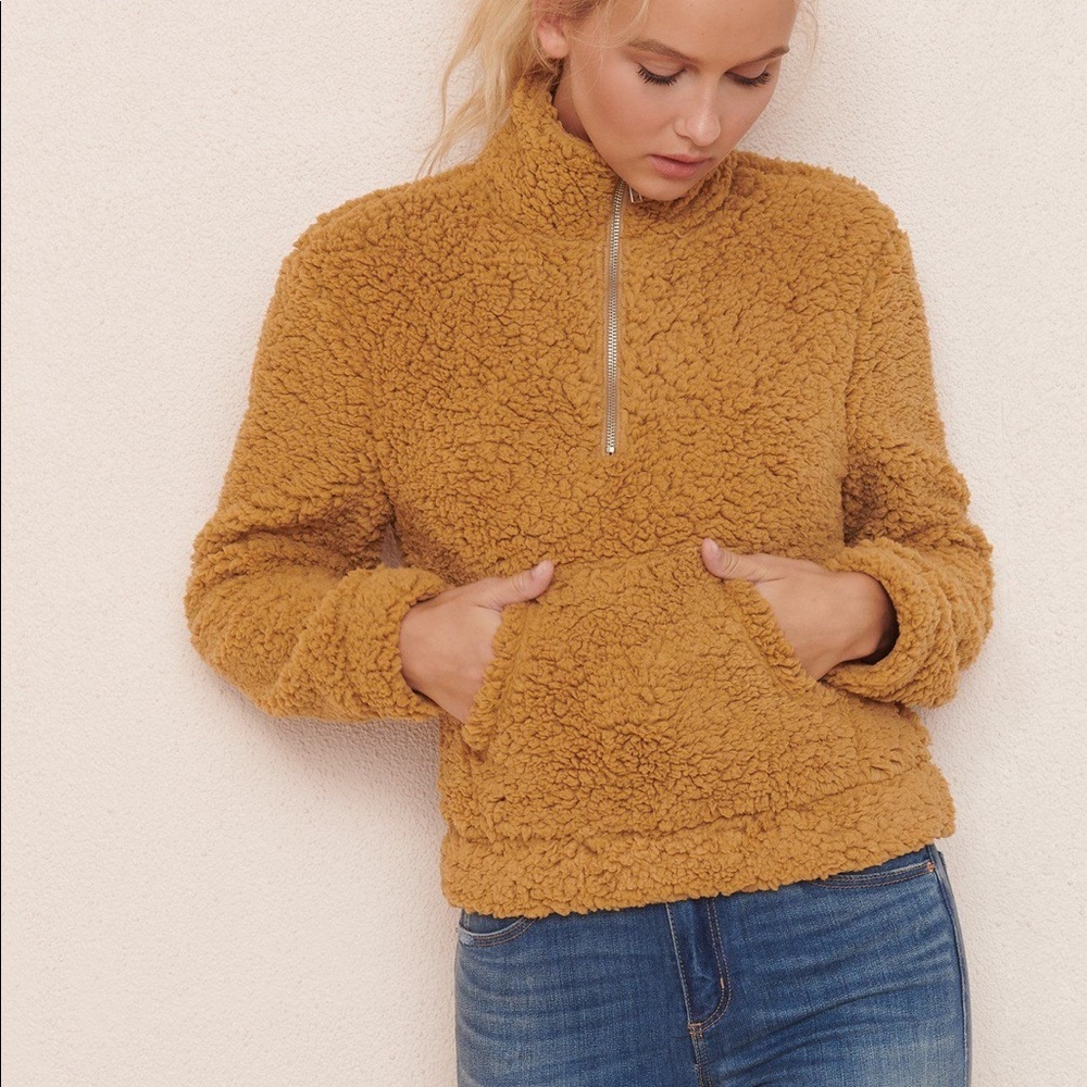 Garage Brown Sherpa Mock Neck Pullover Sweater